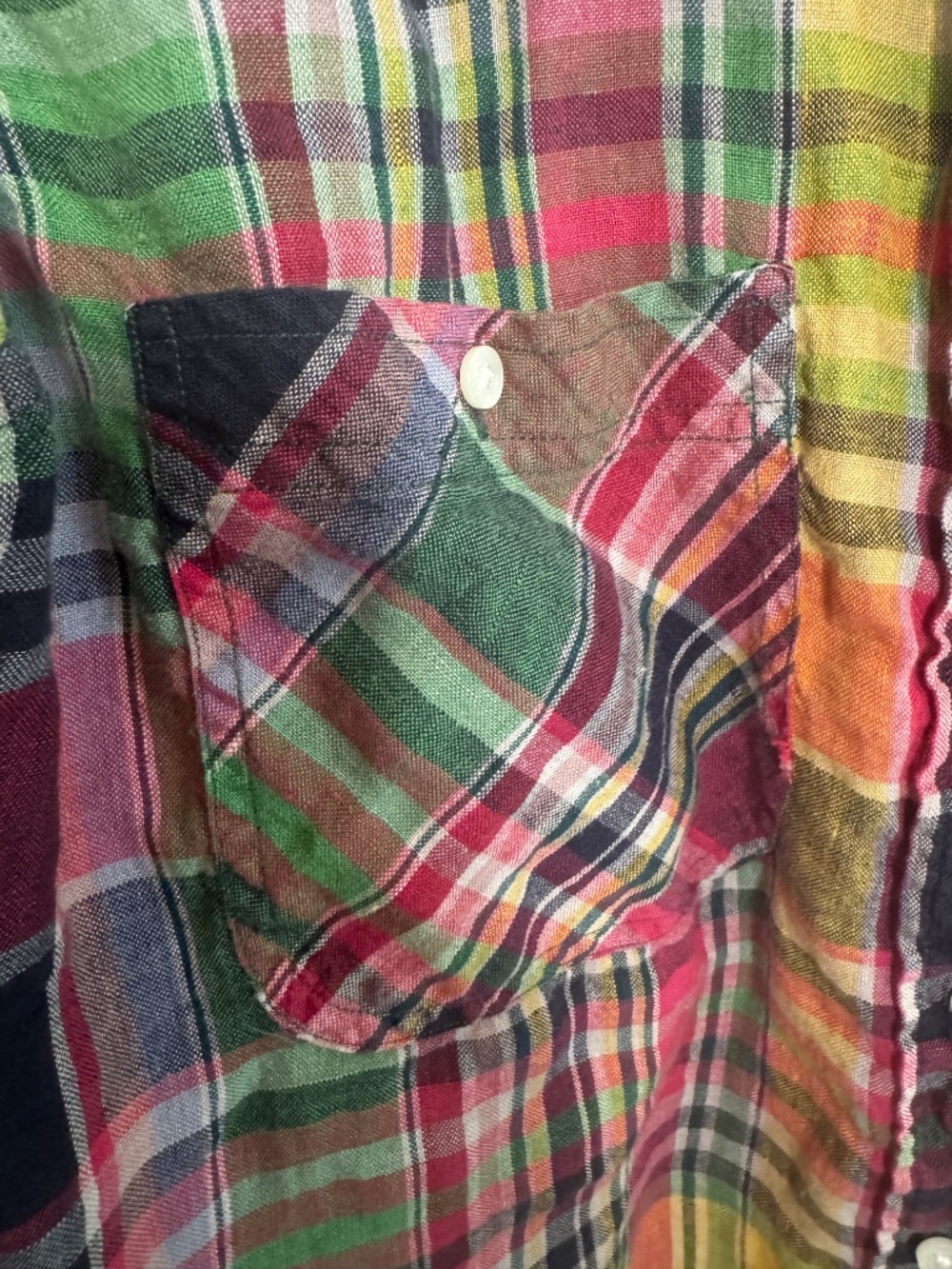 LAUREN Ralph Lauren Linen Shirt Plaid Pocket Button Down Long Sleeve Women's L - Picture 4 of 8
